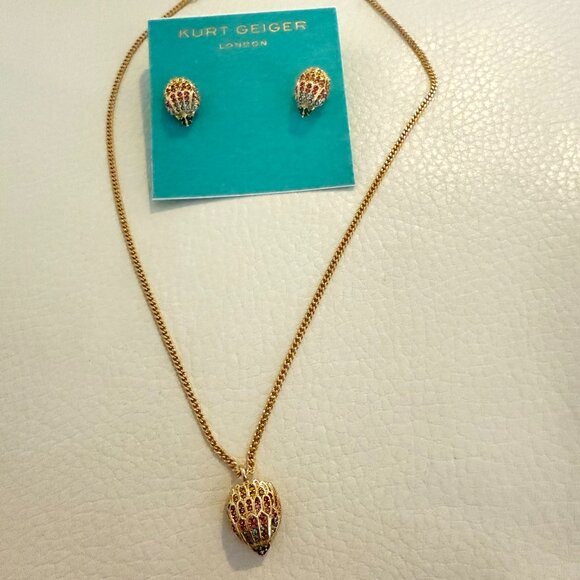 NWT KURT GEIGER MULTICOLOR CRYSTAL EAGLE PENDANT NECKLACE & EARRINGS - Picture 1 of 5